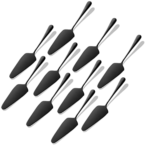 Black Pie Server 9 Inch Cake Stainless Steel Servers Dessert Pastry Washable Pie Cutter Pie Server Spatula Cake Knife with Serrated Design for Celebration Party Wedding Home (10 Pcs)