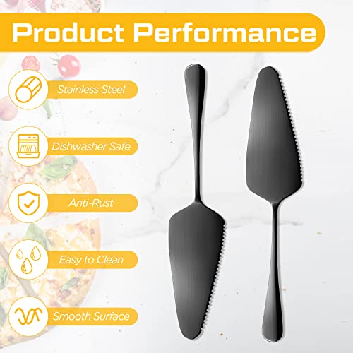 Black Pie Server 9 Inch Cake Stainless Steel Servers Dessert Pastry Washable Pie Cutter Pie Server Spatula Cake Knife with Serrated Design for Celebration Party Wedding Home (10 Pcs)