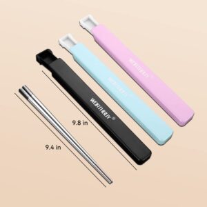 ArderLive Reusable Chopsticks with Case, Stainless Steel 316 Travel Chop Sticks, Japanese Chinese Korean Chopsticks for Bento box, Picnic, Office, Dishwasher Safe, 9.4 in Blue+Pink