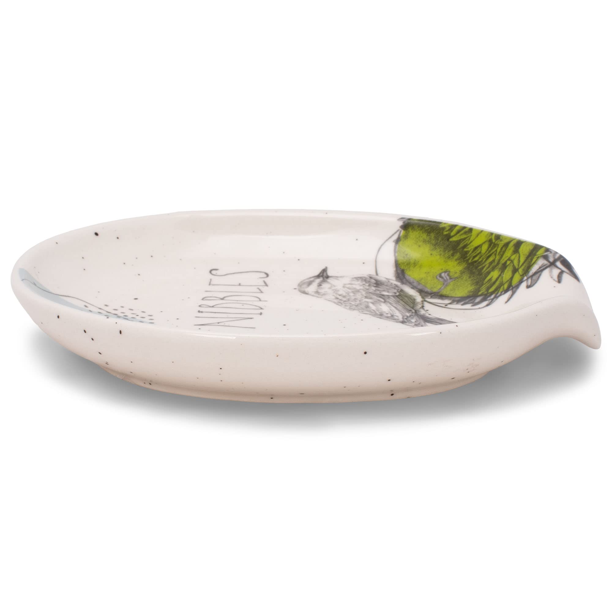 DEMDACO Nibbles Bird Glossy Floral White 6 x 5 Stoneware Ceramic Oval Spoon Rest