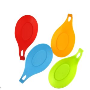honbay flexible almond-shaped silicone spoon rest - multipurpose kitchen silicone spoon rest - colorful, durable, heat-resistant, dishwasher safe silicone spoon rest, bbq brush rest - 4 pack
