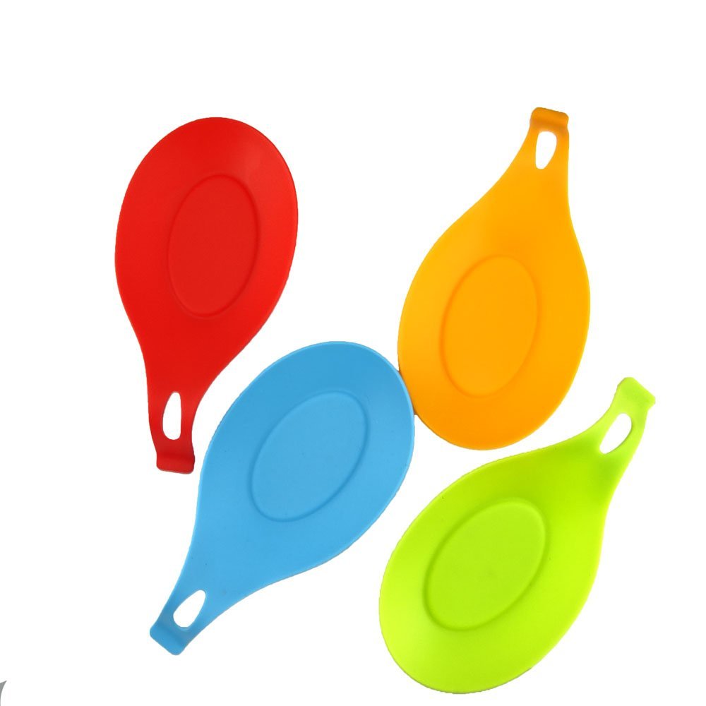 Honbay Flexible Almond-Shaped Silicone Spoon Rest - Multipurpose Kitchen Silicone Spoon Rest - Colorful, Durable, Heat-resistant, Dishwasher safe Silicone Spoon Rest, BBQ Brush Rest - 4 Pack