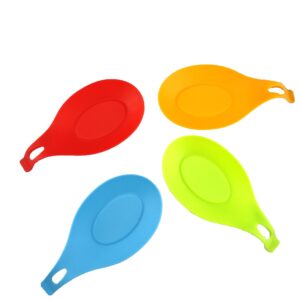 Honbay Flexible Almond-Shaped Silicone Spoon Rest - Multipurpose Kitchen Silicone Spoon Rest - Colorful, Durable, Heat-resistant, Dishwasher safe Silicone Spoon Rest, BBQ Brush Rest - 4 Pack