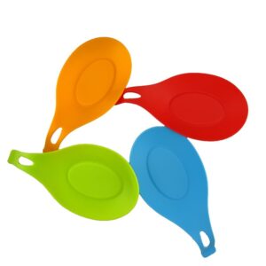 Honbay Flexible Almond-Shaped Silicone Spoon Rest - Multipurpose Kitchen Silicone Spoon Rest - Colorful, Durable, Heat-resistant, Dishwasher safe Silicone Spoon Rest, BBQ Brush Rest - 4 Pack
