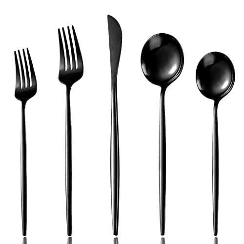 Locci 20 Pieces Silverware Set, Modern Flatware Set for 4,18/10 Stainless Steel Cutlery Set Dishwasher Safe (L.black)