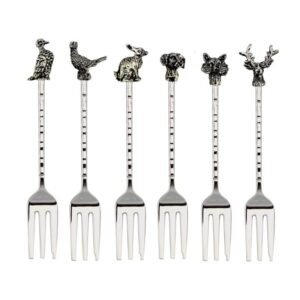 rigeli regent white bronze plated set of 6 dessert forks (animals design), giftpacked 6pcs stainless steel, cocktail forks, small and fruit forks for party, hotel, restaurant