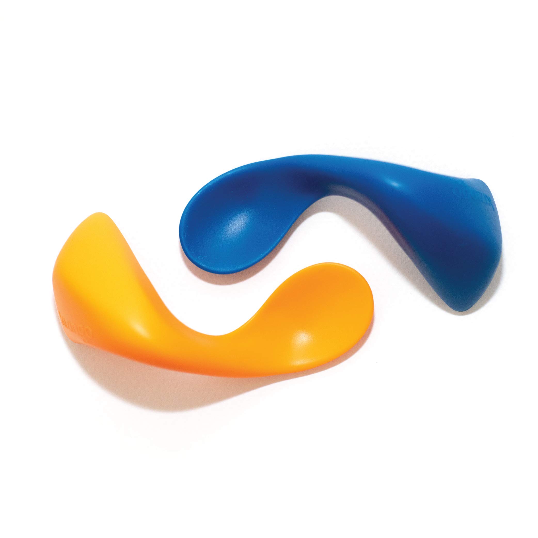 Kizingo Right-Hand Curved Baby Spoons for Toddler Self Feeding, (2 Pack, Blue and Orange)