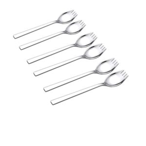 6-pack salad forks,1 1/2"wide 18/10 stainless steel 8 1/4"long handle spork - 2 in 1 spoon and fork,spaghetti salad forks fruit appetizer dessert set for everyday use dinner spoons