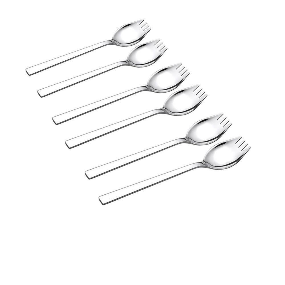 6-pack Salad Forks,1 1/2"Wide 18/10 Stainless Steel 8 1/4"Long Handle Spork - 2 In 1 spoon and fork,Spaghetti Salad Forks Fruit Appetizer Dessert set for Everyday Use Dinner Spoons