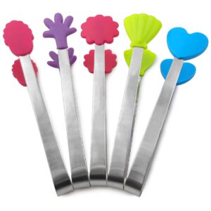 daycount 5pcs stainless steel sugar tong 5-inch mini serving tongs with creative silicone head, for tea coffee party