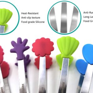 Daycount 5pcs Stainless Steel Sugar Tong 5-Inch Mini Serving Tongs With Creative Silicone Head, For Tea Coffee Party