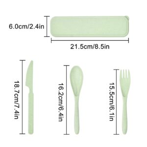 Reusable Travel Utensils Set with Case, 4 Sets Wheat Straw Portable Knife Fork Spoons Tableware, Eco-Friendly Cutlery for Kids Adults Travel Picnic Camping or Daily Use (Green, Beige, Pink, Blue)