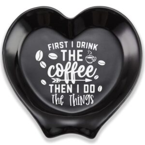 heart-shaped ceramic coffee spoon rest, coffee spoon holder, station decor coffee bar accessories, coffee table decor, funny coffee quote, coffee lovers gift for sisters girlfriends women, and men