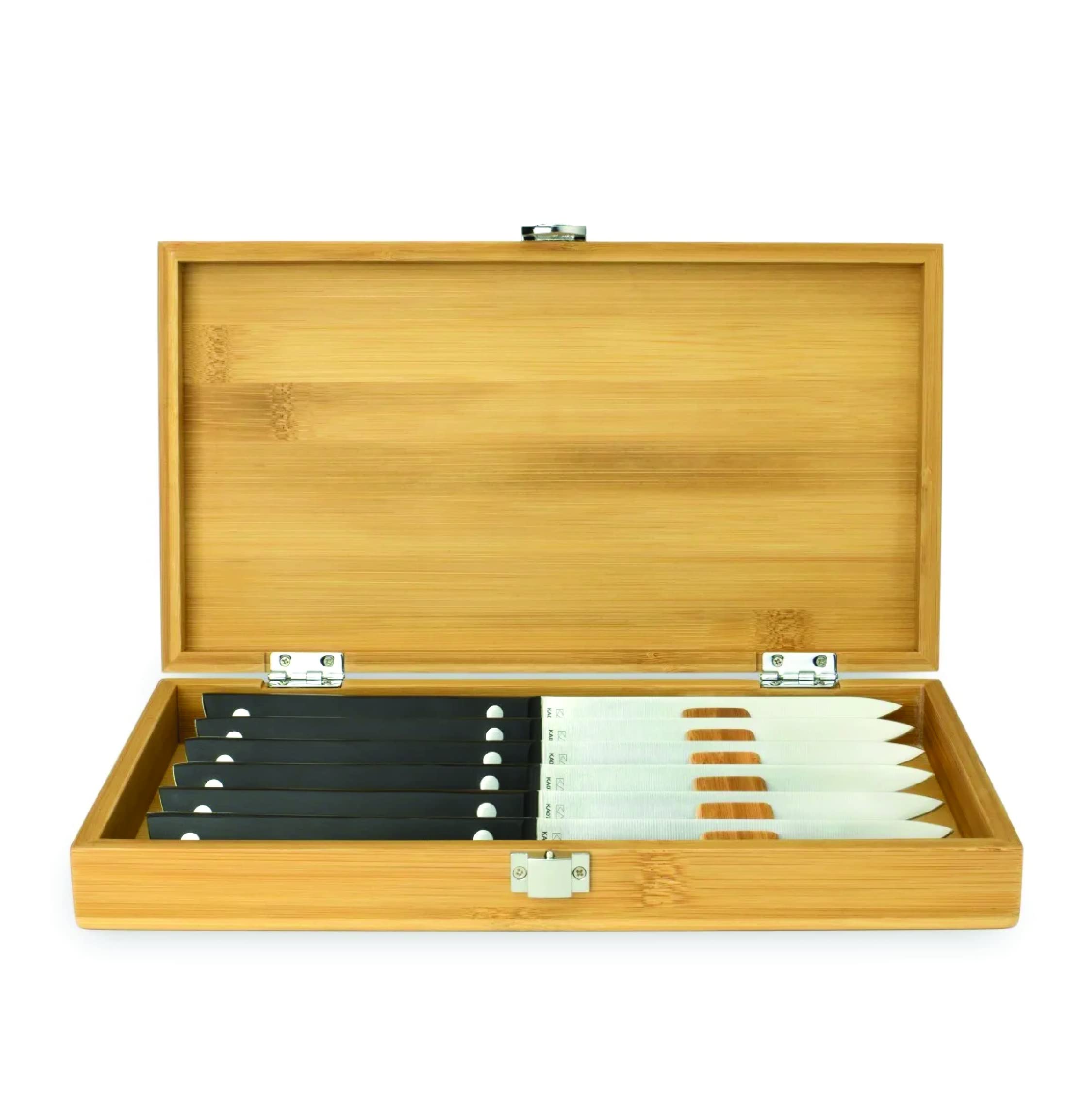 Kai Pro Steak Knife Set, 6 Steak Knives, Bamboo Box