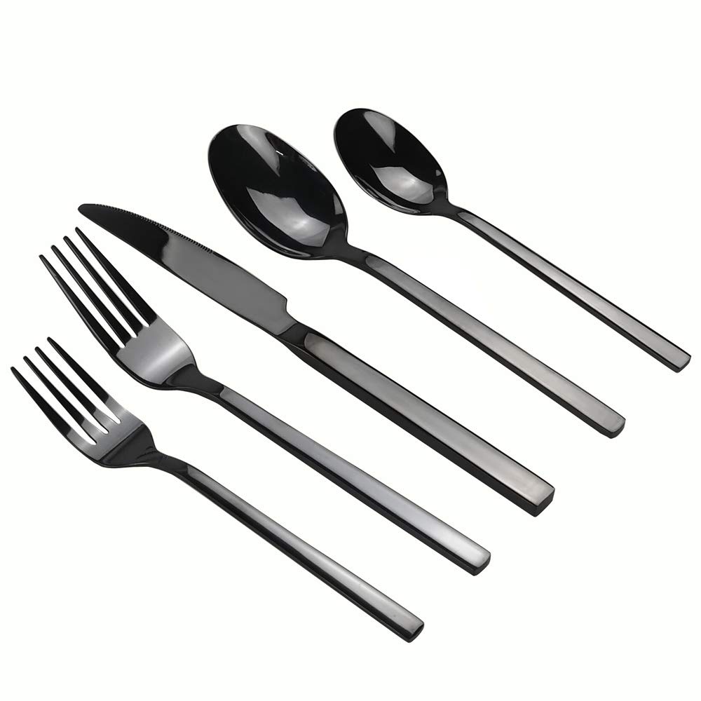 Utiao Stainless Steel Cutlery Set for 8, 40 Piece Silverware Set, Black Table Dinner Flatware