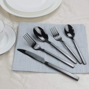 Utiao Stainless Steel Cutlery Set for 8, 40 Piece Silverware Set, Black Table Dinner Flatware