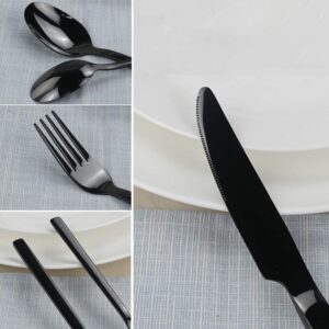 Utiao Stainless Steel Cutlery Set for 8, 40 Piece Silverware Set, Black Table Dinner Flatware