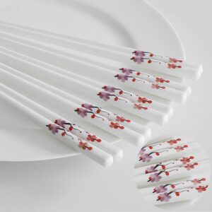 porcelain chopsticks set of 5,reusable dishwasher safe chop sticks,great replacement of bamboo/wooden chopsticks, 9.7-inch (plum blossom / winterberry)