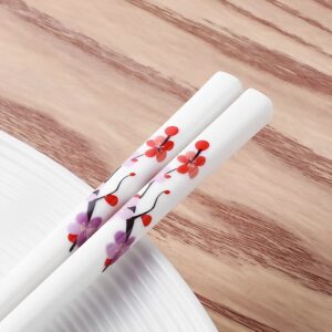 Porcelain Chopsticks Set of 5,Reusable Dishwasher Safe Chop Sticks,Great Replacement of Bamboo/Wooden Chopsticks, 9.7-Inch (Plum blossom / winterberry)