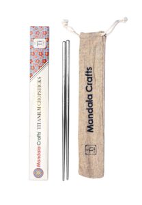 mandala crafts titanium chopsticks with case – titanium travel chopsticks with case – dishwasher safe titanium square chopsticks 1 pair