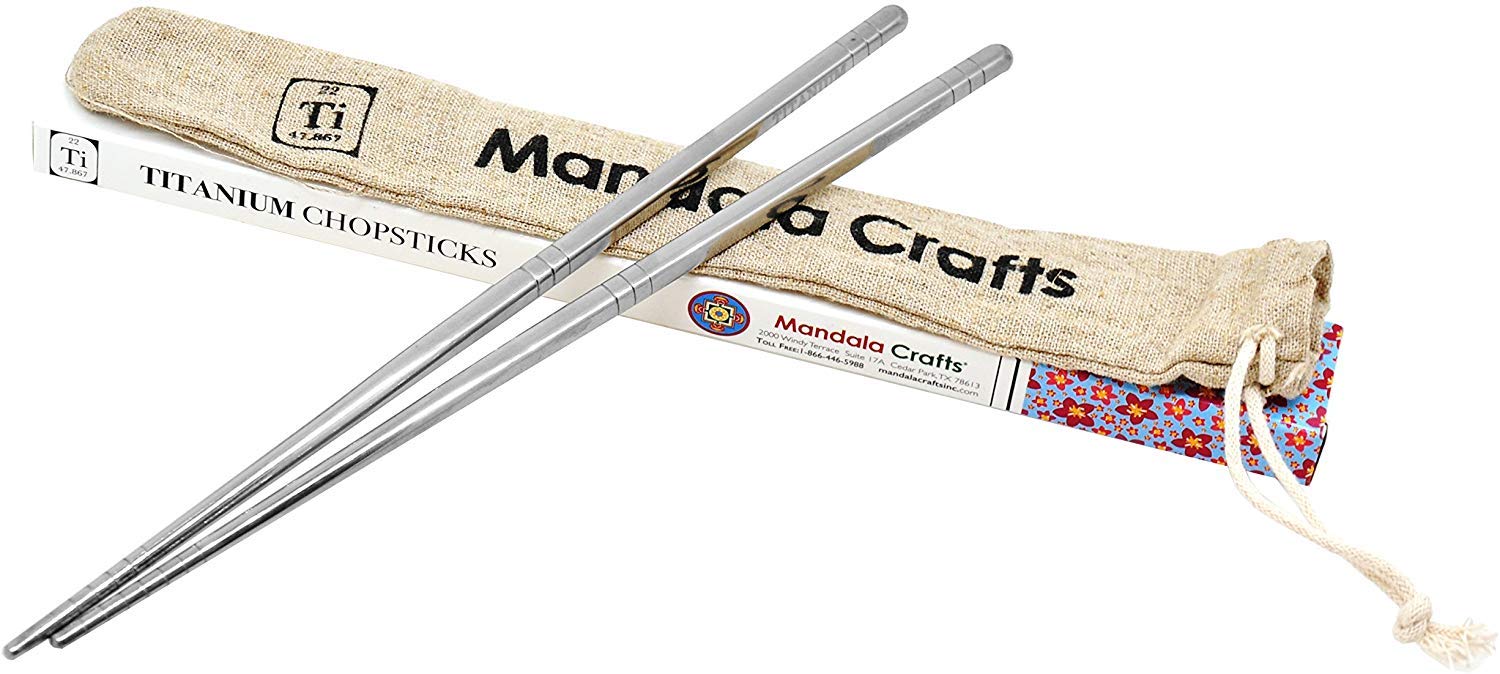 Mandala Crafts Titanium Chopsticks with Case – Titanium Travel Chopsticks with Case – Dishwasher Safe Titanium Square Chopsticks 1 Pair