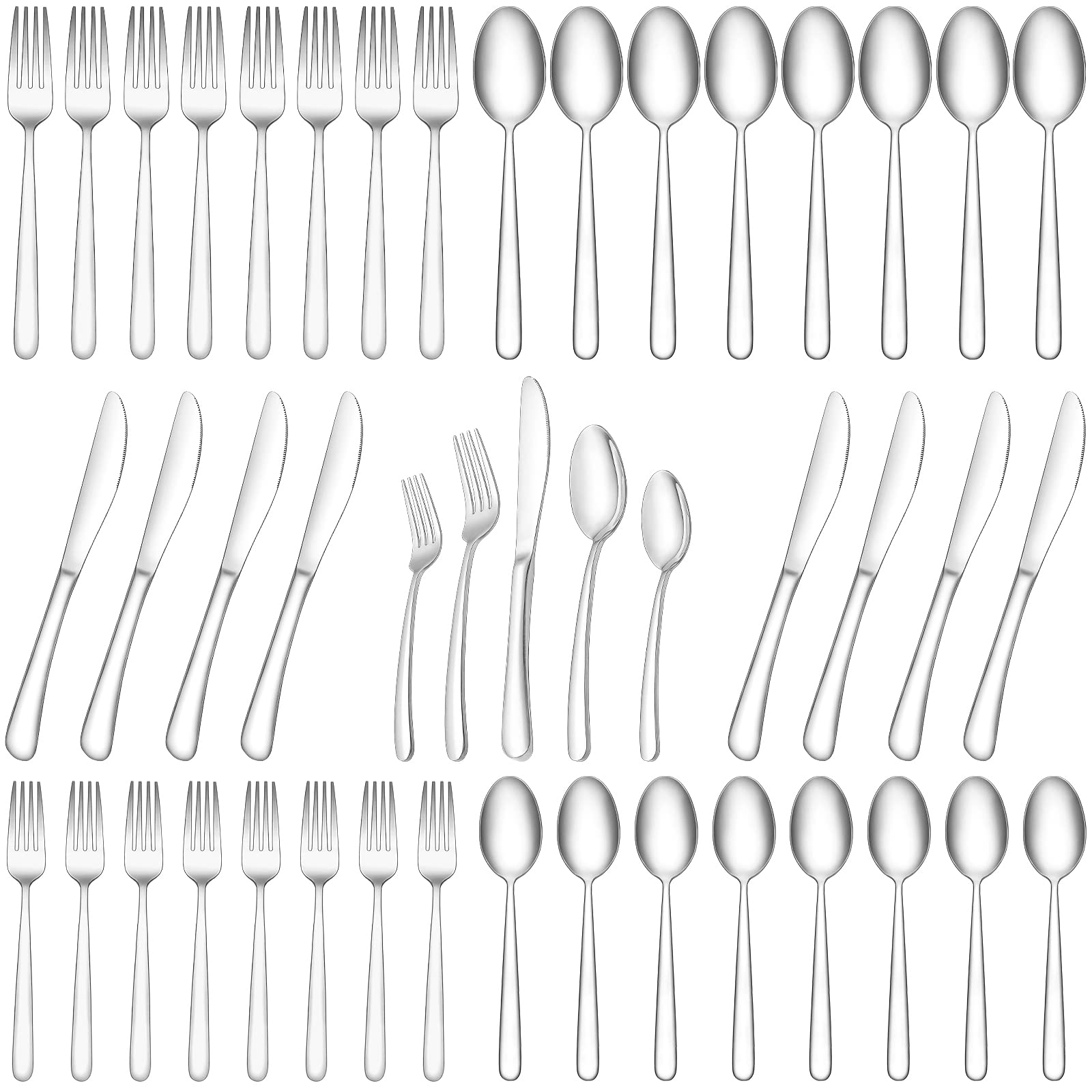 40PCS Silverware Set Service for 8, Skroam Stainless Steel Flatware Set, Flatware Cutlery Set, Kitchen Tableware Utensil Set, Include Forks Knives Spoons Set, Dishwasher Safe, Mirror Polished