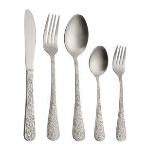 20 pieces silverware set for 4,stainless steel flatware set kitchen eating utensils include spoons,forks,knives,salad forks,teaspoons,coffee spoons home essentials patterned handle dinnerware sets