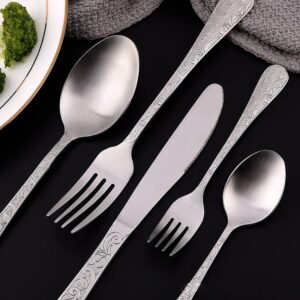 20 Pieces Silverware Set for 4,Stainless Steel Flatware Set Kitchen Eating Utensils Include Spoons,Forks,Knives,Salad Forks,Teaspoons,Coffee Spoons Home Essentials Patterned Handle Dinnerware Sets