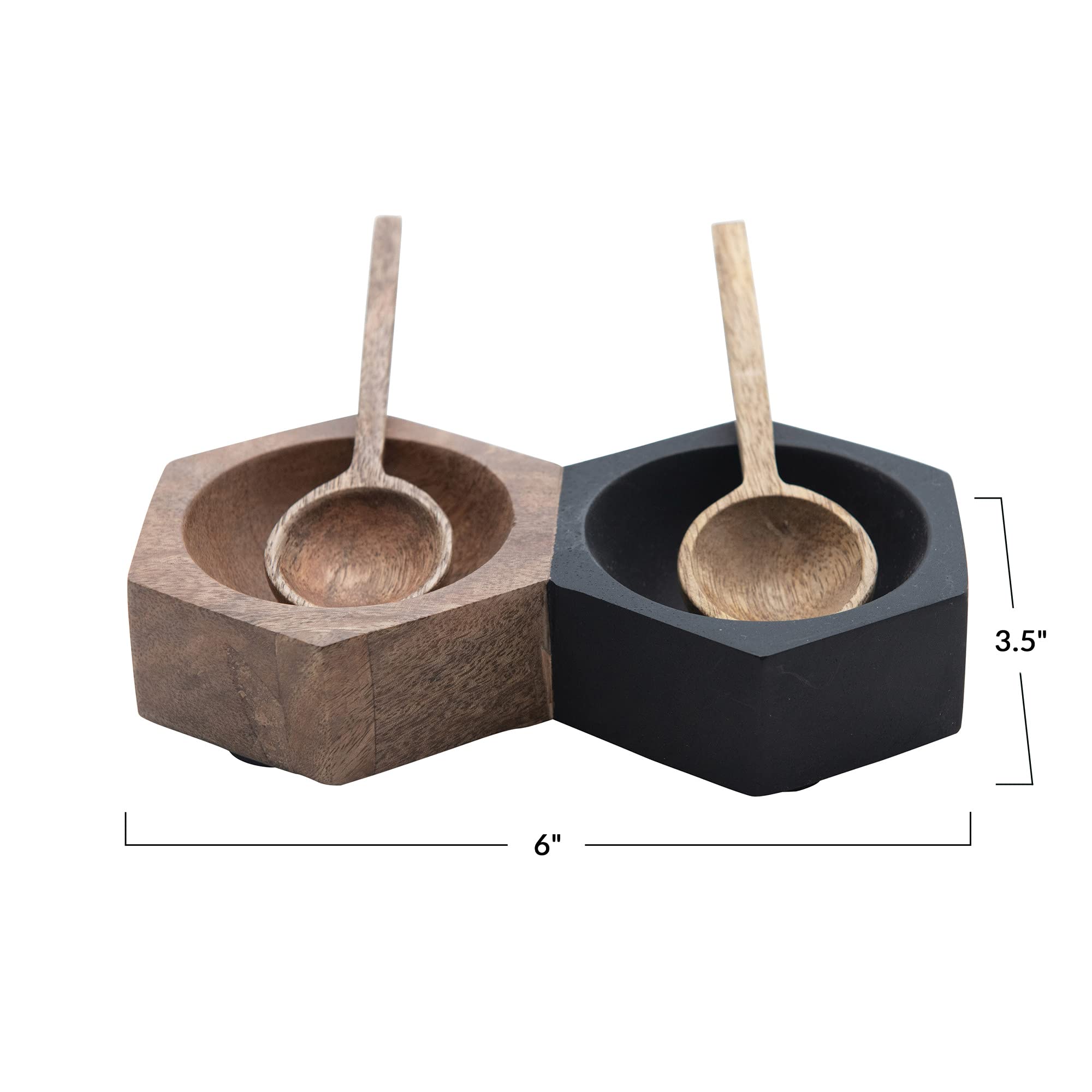 Bloomingville Mango Wood Hexagon Salt and Pepper Bowl Cellar Black & Natural Serveware, 6"