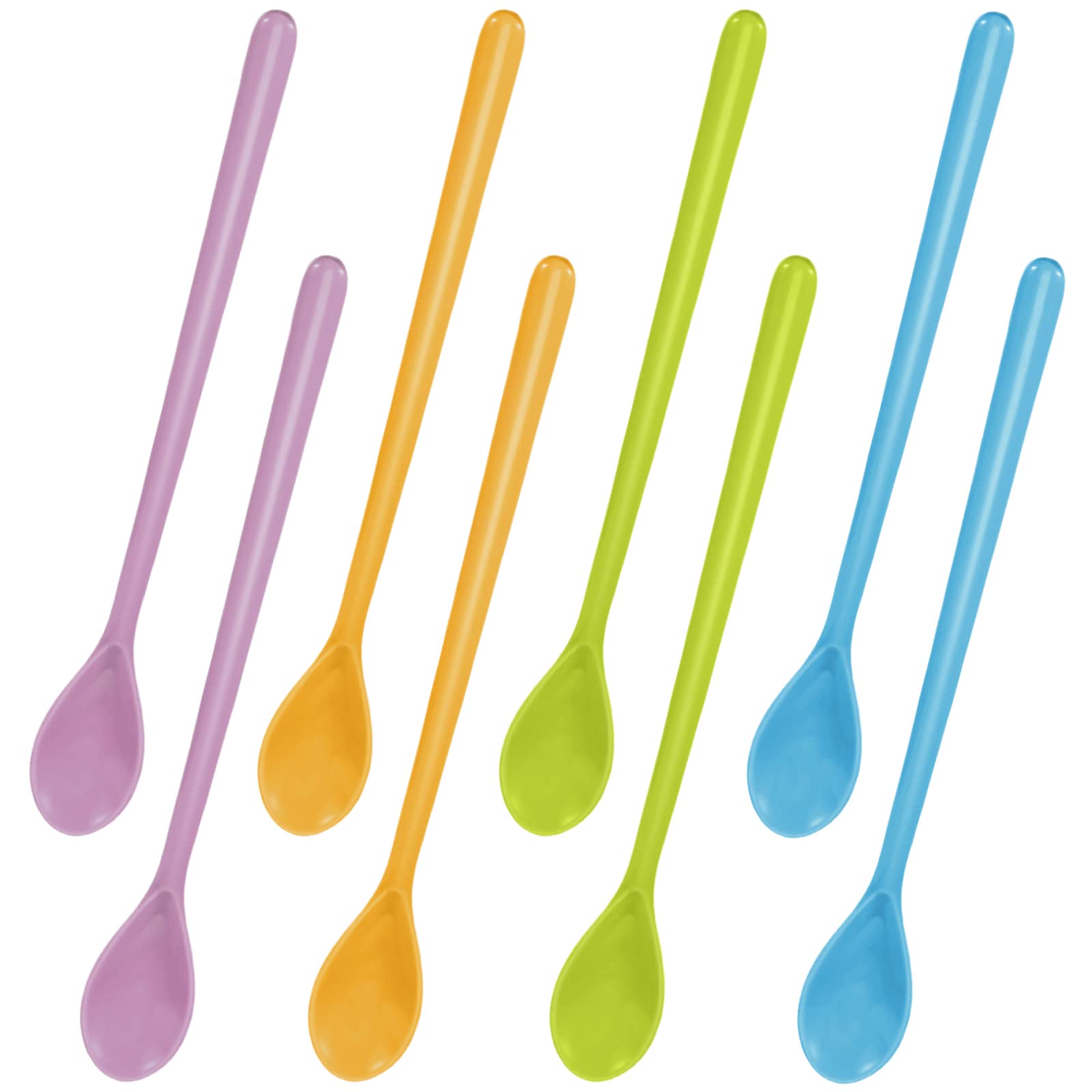 Lallisa 8 Pcs Iced Tea Spoons Long Plastic Ice Handle Spoon Colorful Teaspoons 8.9" Coffee Stirring Spoons Long Handle Spoon Long Teaspoons for Mixing Ice Cream Honey Sundae Hot Chocolate Cocktail