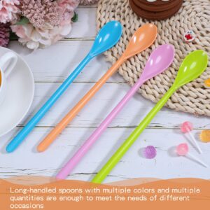 Lallisa 8 Pcs Iced Tea Spoons Long Plastic Ice Handle Spoon Colorful Teaspoons 8.9" Coffee Stirring Spoons Long Handle Spoon Long Teaspoons for Mixing Ice Cream Honey Sundae Hot Chocolate Cocktail