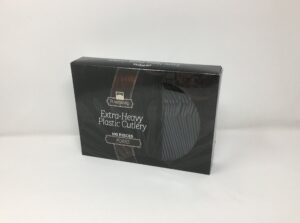 fineline settings disposable black | flairware collection | pack of 100 plastic fork, 8" (ret-2503-bk)