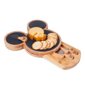 PICNIC TIME Disney Mickey Mouse Cheese Set, Slate Cheese Board, Charcuterie Board, Serving Tray, (Parawood), 12 x 12.5 x 1.43