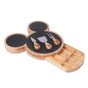 PICNIC TIME Disney Mickey Mouse Cheese Set, Slate Cheese Board, Charcuterie Board, Serving Tray, (Parawood), 12 x 12.5 x 1.43