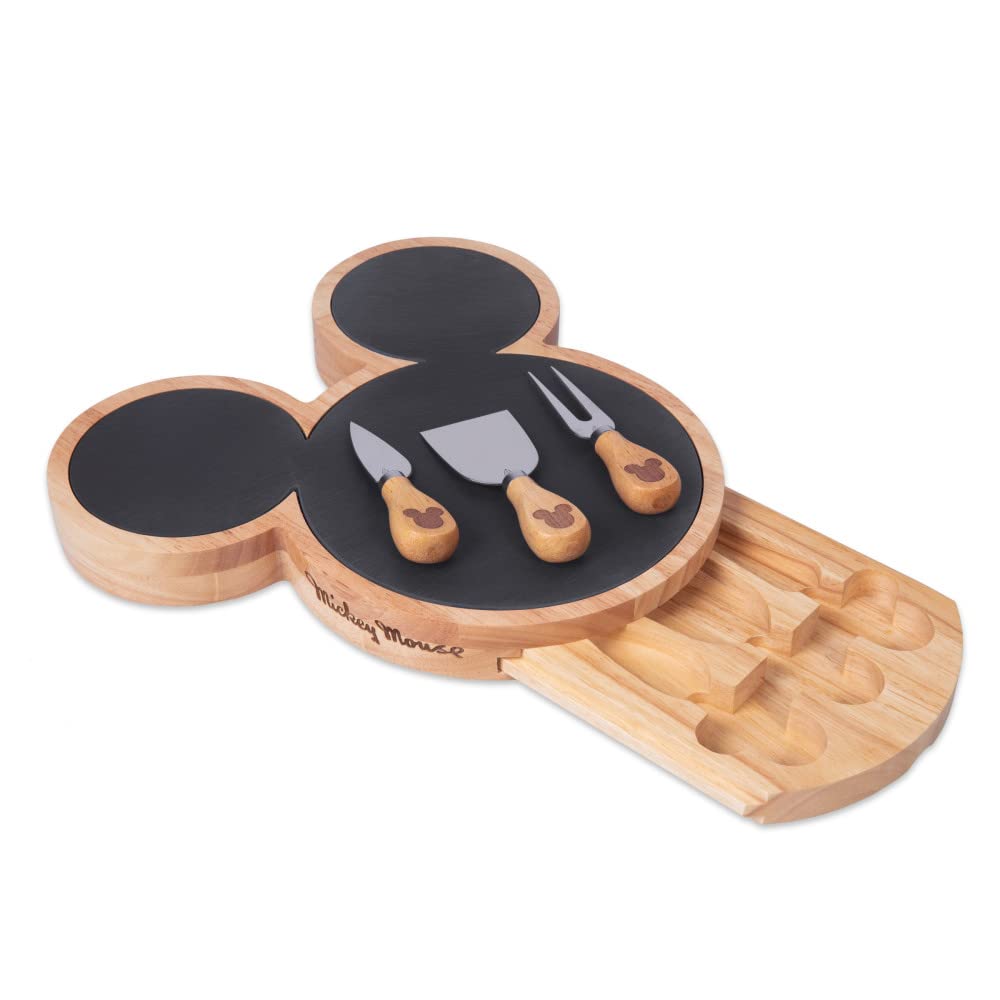 PICNIC TIME Disney Mickey Mouse Cheese Set, Slate Cheese Board, Charcuterie Board, Serving Tray, (Parawood), 12 x 12.5 x 1.43