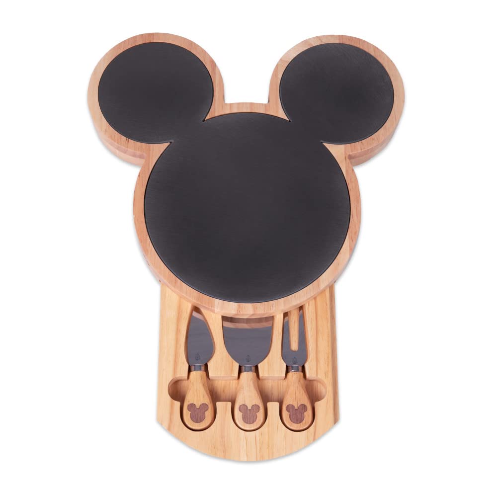 PICNIC TIME Disney Mickey Mouse Cheese Set, Slate Cheese Board, Charcuterie Board, Serving Tray, (Parawood), 12 x 12.5 x 1.43