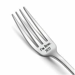 happybeeco i'm done 2022 retirement gifts for women men friends coworker boss, i’m done fork engraved stainless steel, funny silver 7 inches a3 engraved fork