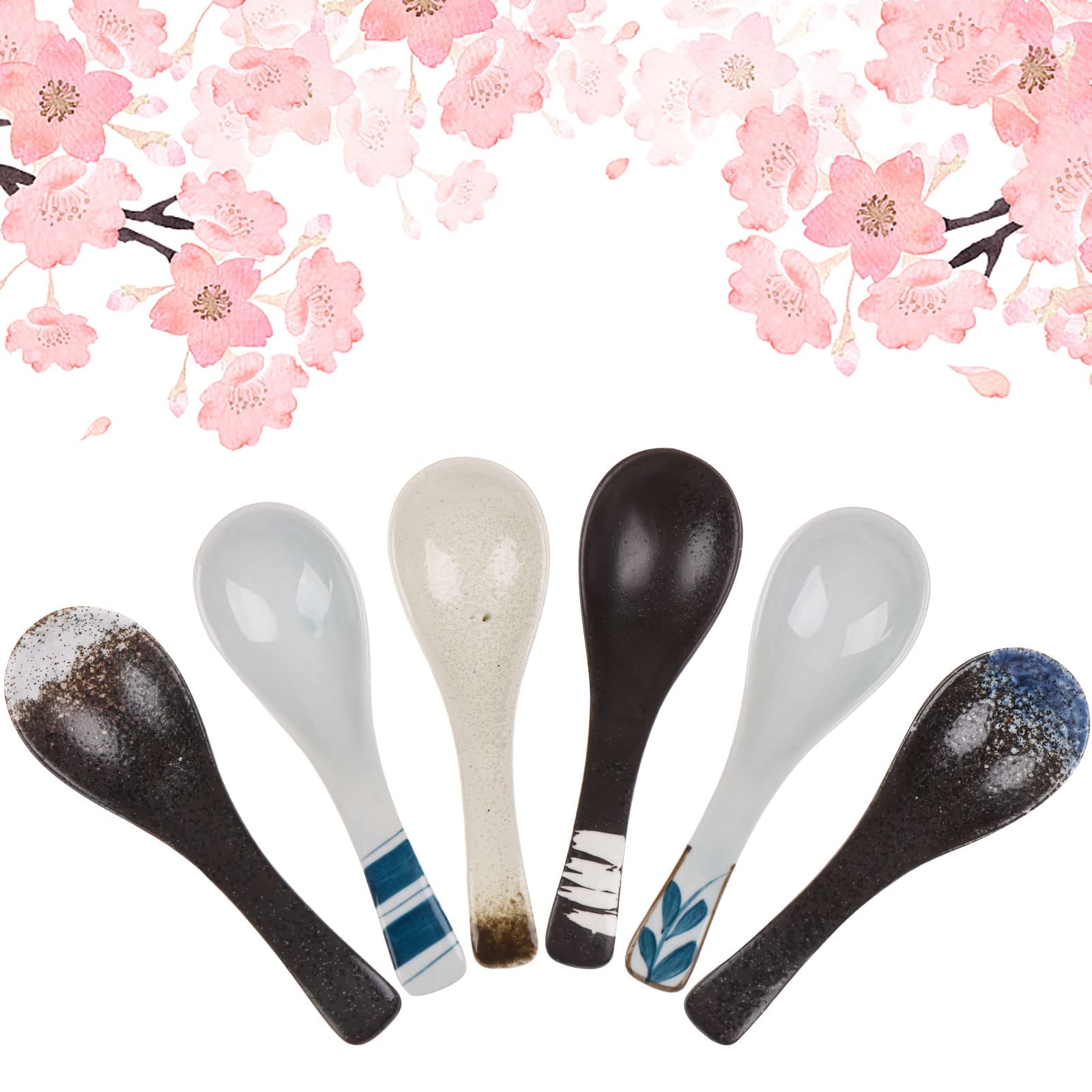 6 Pcs Ceramic Soup Spoons Japanese Retro Soup Spoons Chinese Soup Spoon Ceramic Asian Soup Spoons Rice Spoon Flatware Asian Serving Spoons Appetizers Tableware Meal Partner for Tasting