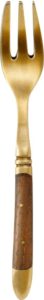 keystone cake fork, brass catroly, wood handle, gold, 0.6 x 0.8 x 5.1 inches (1.5 x 2 x 13 cm)