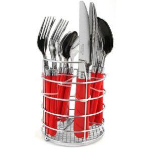 gibson sensations 16-piece stainless steel flatware set with metal caddy, red