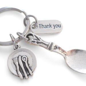 Lunch Server Spoon, Plate, and Thank You Charm Keychain, School Lunch Serving Staff Appreciation Gift