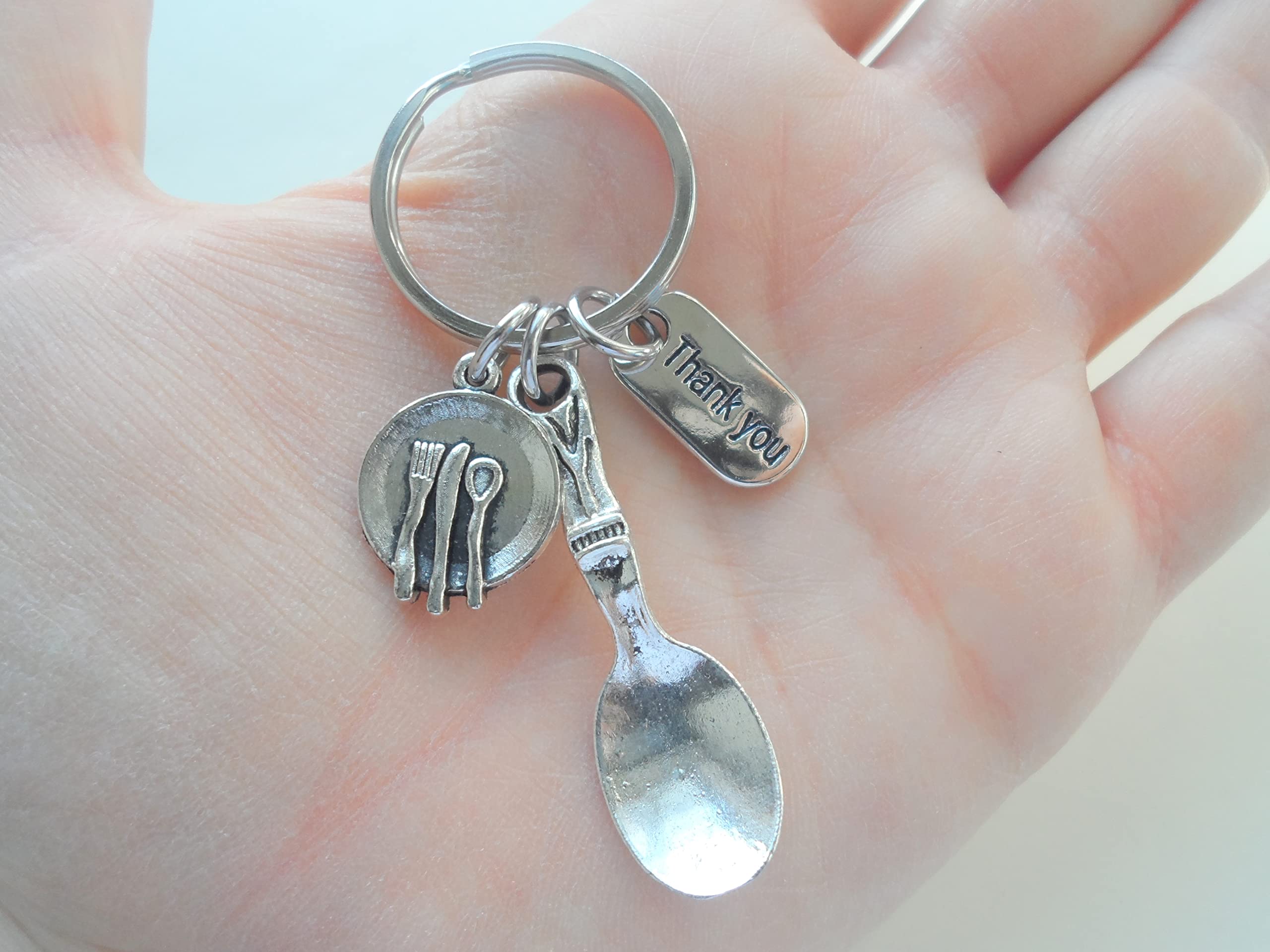 Lunch Server Spoon, Plate, and Thank You Charm Keychain, School Lunch Serving Staff Appreciation Gift