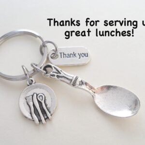 Lunch Server Spoon, Plate, and Thank You Charm Keychain, School Lunch Serving Staff Appreciation Gift