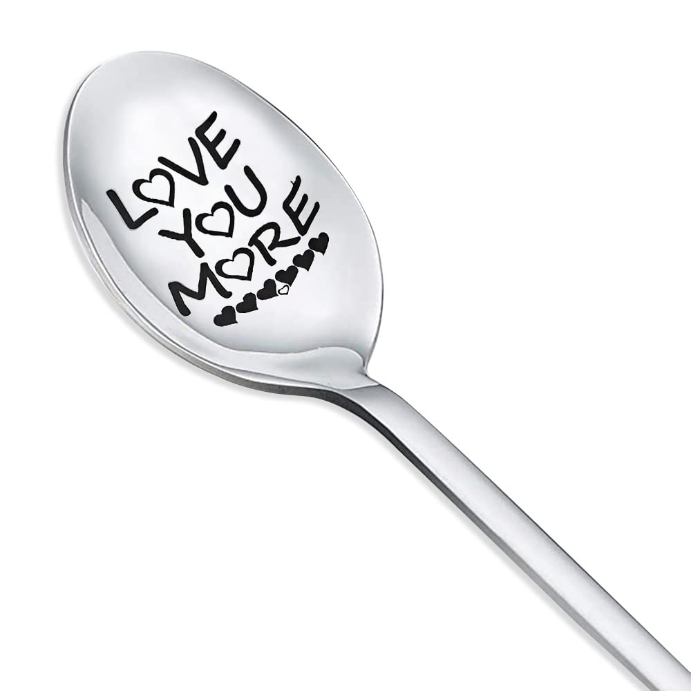 Love You More Spoon Gifts for Husband Wife Boyfriend Girlfriend Anniversary Valtines Day Gifts Daughter Son Mom Dad Coffee Spoons Birthday Gift Coffeespoons for Couples Best Friends