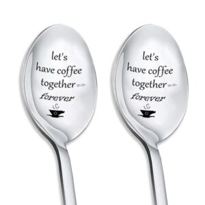 couples gifts coffee spoons set coffee lovers gifts for wife husband anniversary christmas birthday gifts for girlfriend boyfriend - let's have coffee together forever spoon
