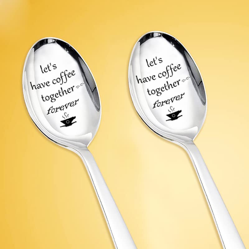 Couples Gifts Coffee Spoons Set Coffee Lovers Gifts for Wife Husband Anniversary Christmas Birthday Gifts for Girlfriend Boyfriend - Let's Have Coffee Together Forever Spoon