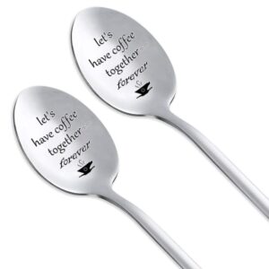 Couples Gifts Coffee Spoons Set Coffee Lovers Gifts for Wife Husband Anniversary Christmas Birthday Gifts for Girlfriend Boyfriend - Let's Have Coffee Together Forever Spoon