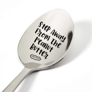 funny spoon gifts for women men kids, funny step away from the peanut butter spoon engraved stainless steel, peanut butter lovers gifts, best birthday valentine christmas gift
