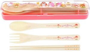 kawaii kitty cat & friends mix characters trio cutlery set abs-resin fork spoon chopsticks in case box portable flatware 7.3"