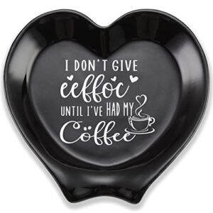 heart-shaped ceramic coffee spoon rest, coffee spoon holder, station decor coffee bar accessories, coffee table decor, funny coffee quote, coffee lovers gift for sisters girlfriends women, and men